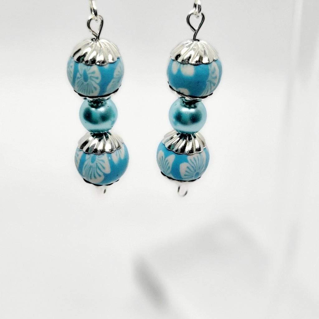 Blue & white dangle drop earrings handmade