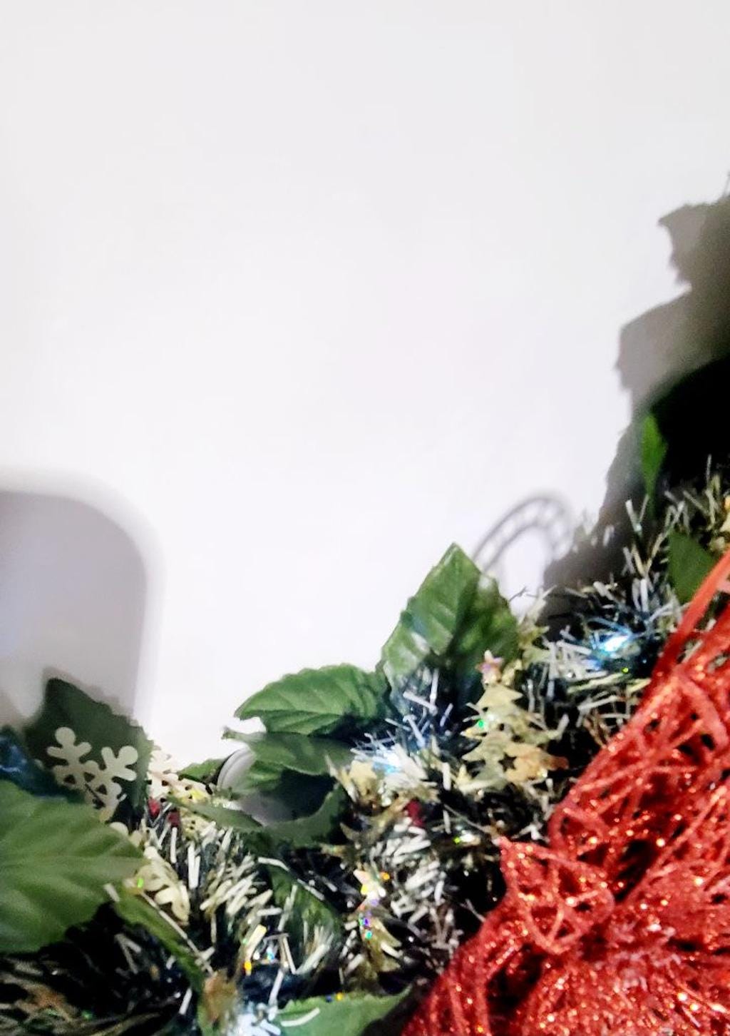 **SOLD** Handcrafted upcycled pre-lit 14" Christmas wreath door hanging wall decor