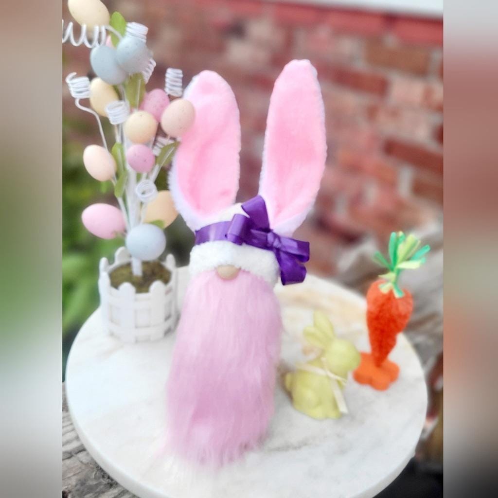 Pink and Purple Bunny Gnome Decor 15"