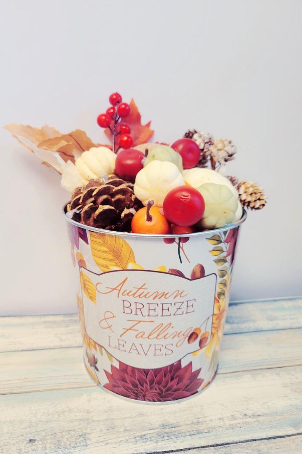 Hand crafted Autumn Breeze & Falling Leaves Holiday Decor Bucket