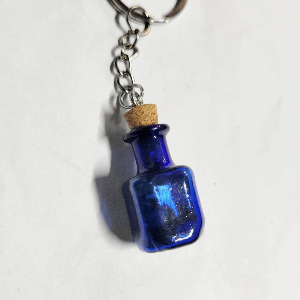 Hand crafted natural blue vein crystal mini wish bottle pendant keychain