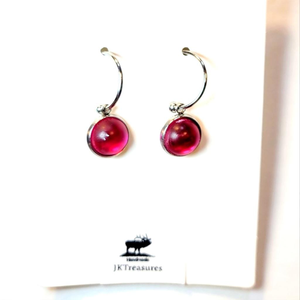 Purple Crystal Sea Glass Rhinestone Dangle Drop Hoop Earrings