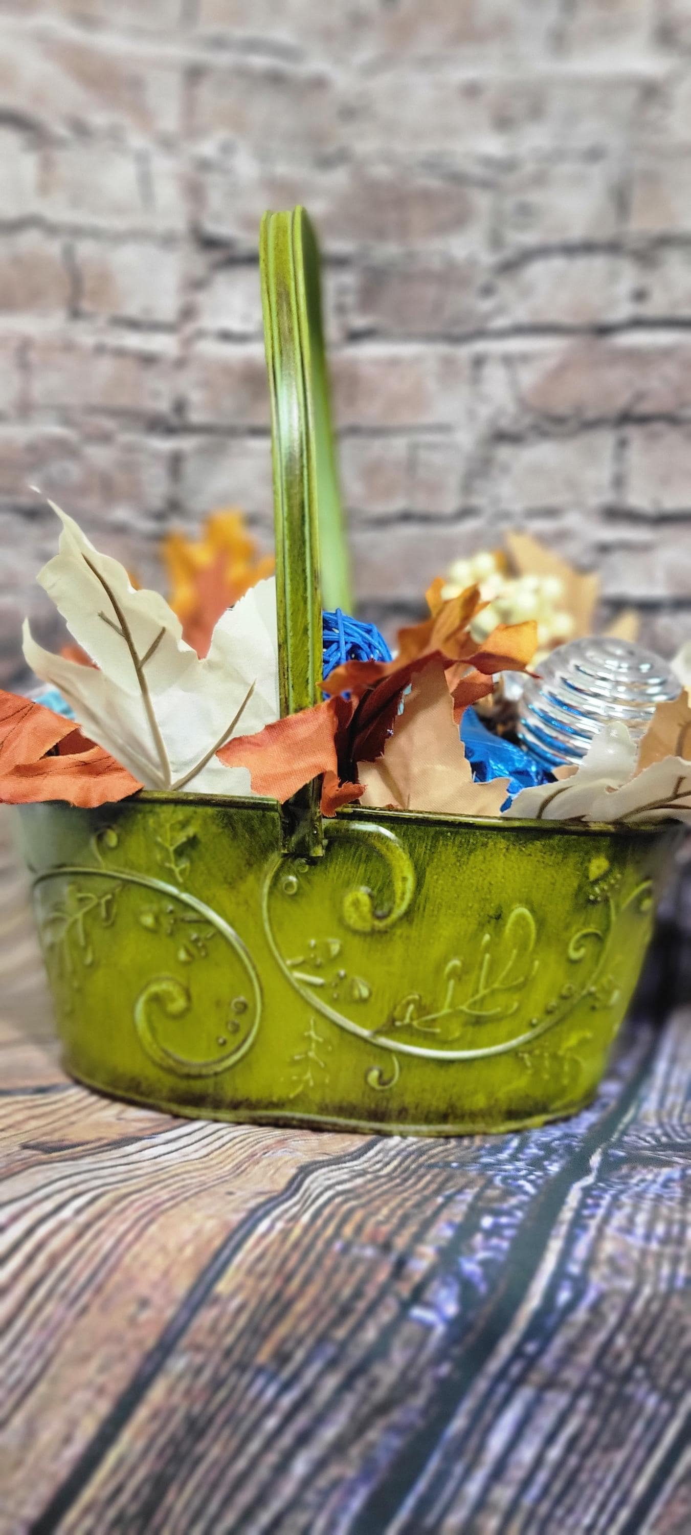 Fall Autumn table decor decorative basket  centerpiece hand crafted