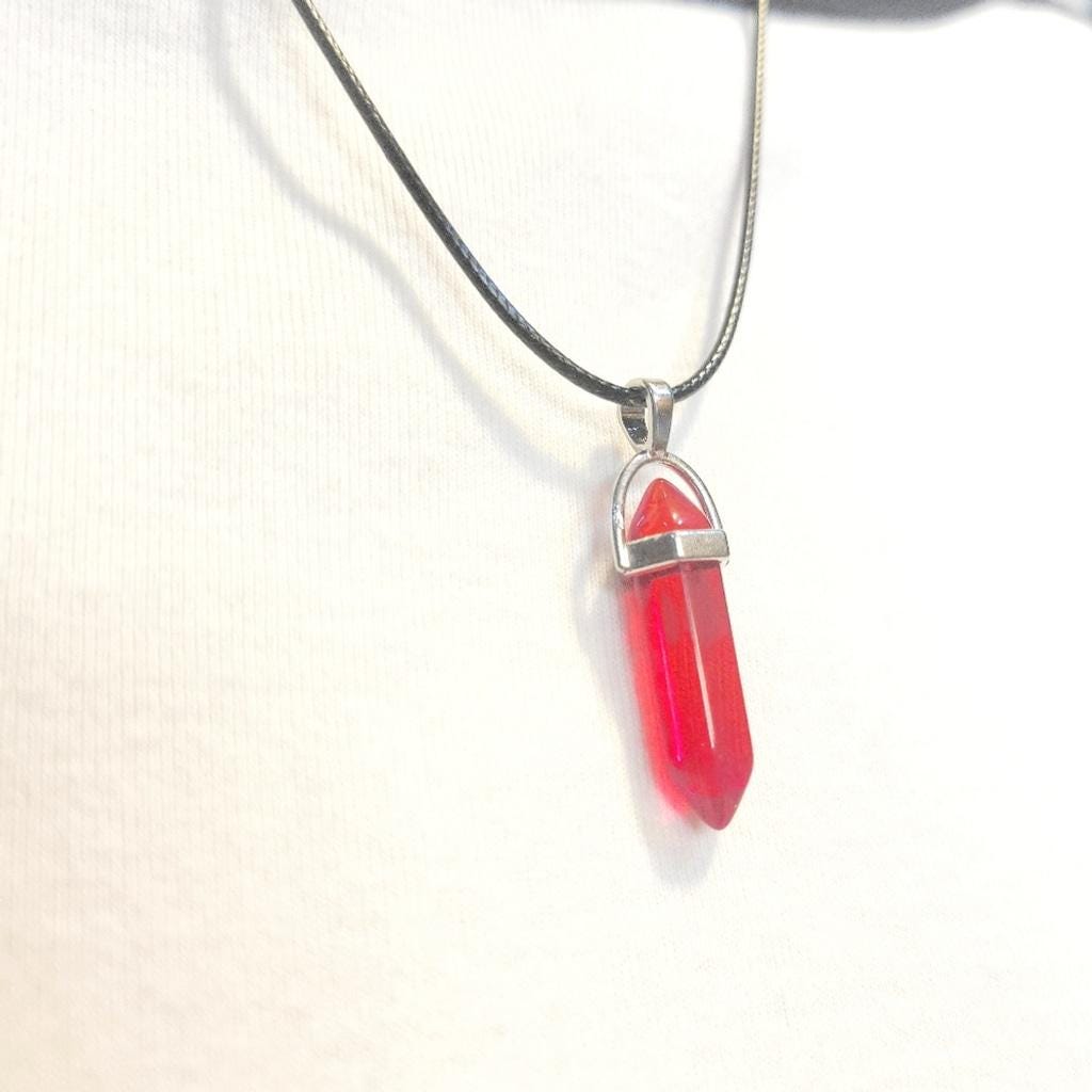 Natural Fire Red Quartz Crystal Pendant Necklace
