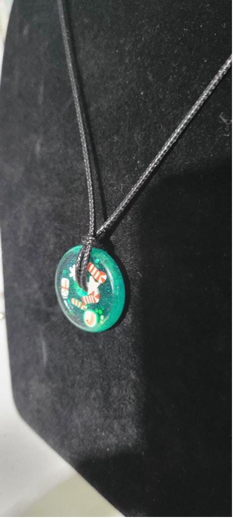 Handcrafted Green Christmas Resin Medallion Necklace