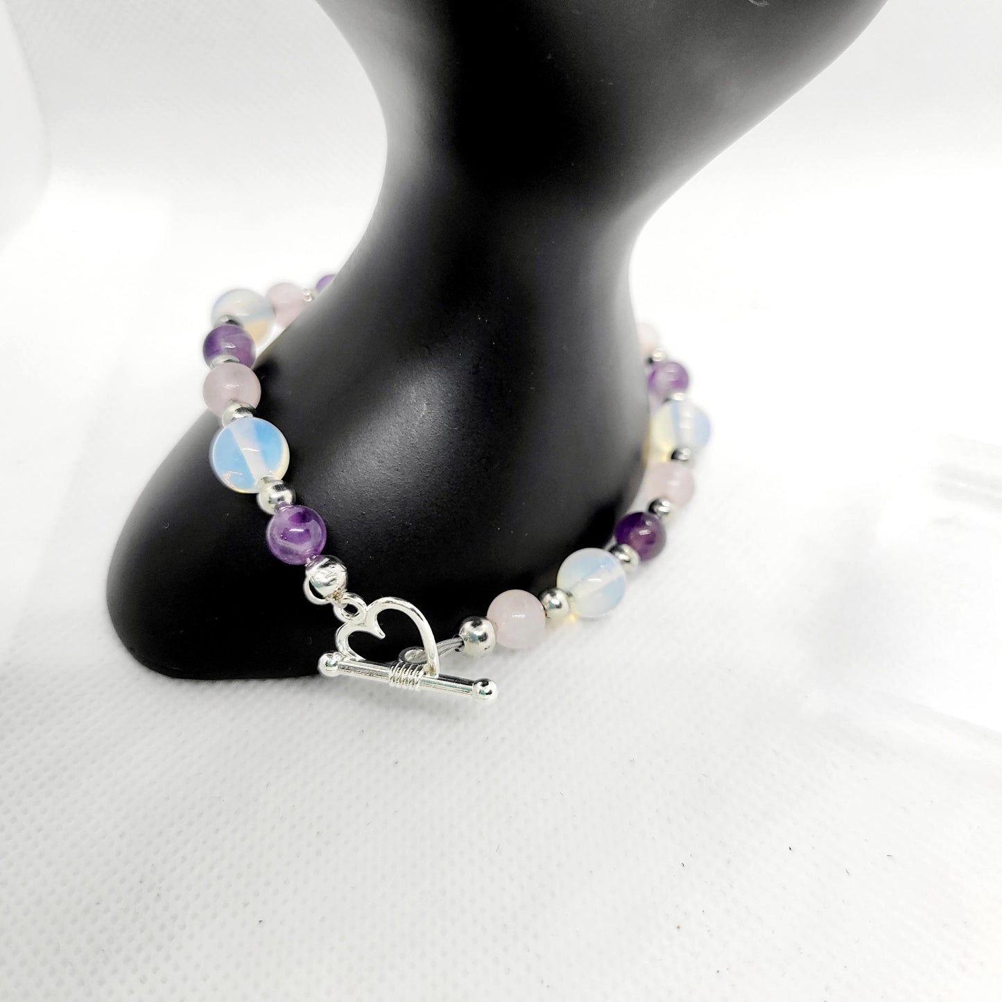 Natural Crystal rose quartz amethyst opalite bracelet & earrings set