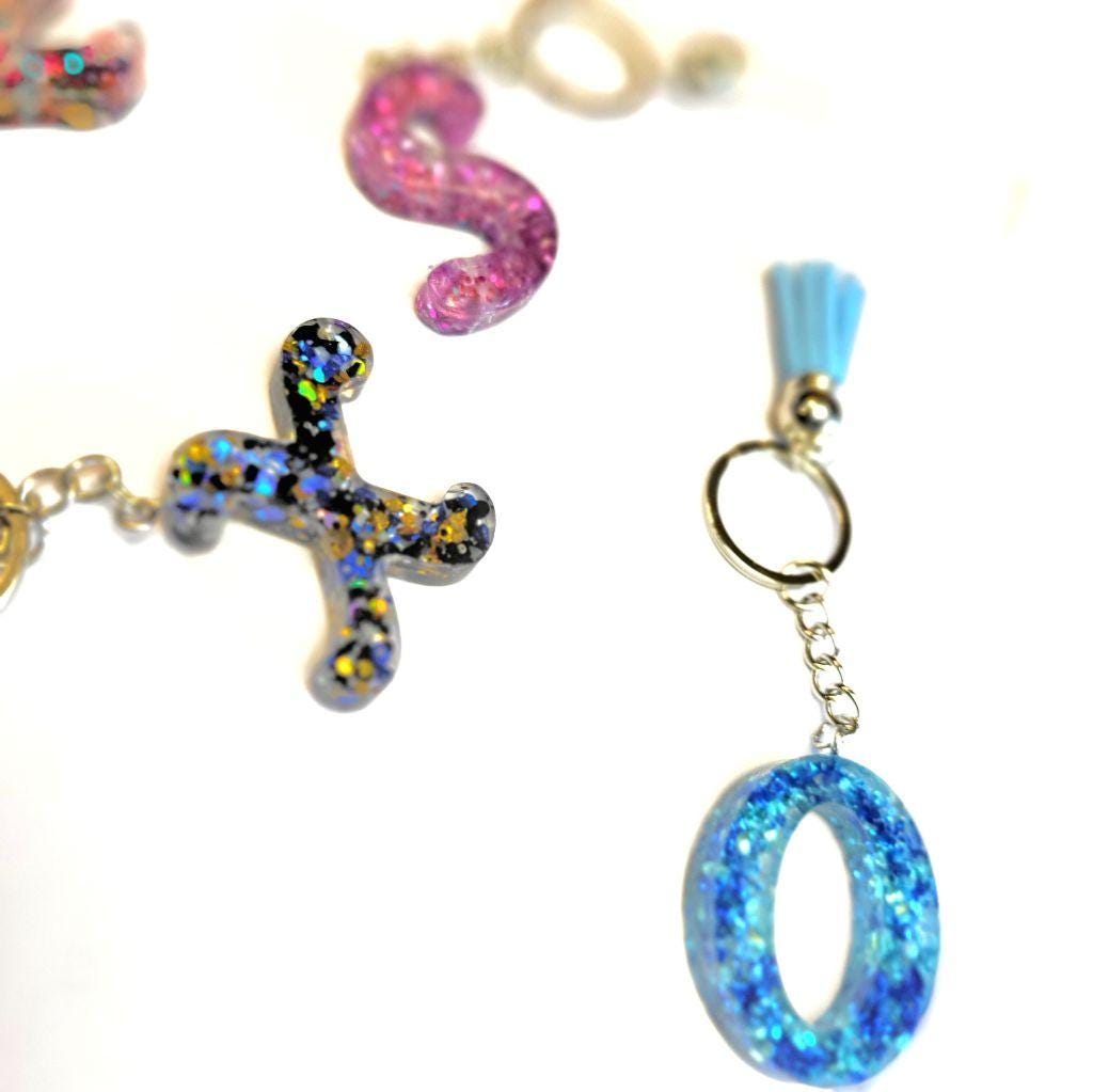 Personalized, 1.5" Resin,Shattered Glass,Glittery, Alphabet Keychains,bag charms