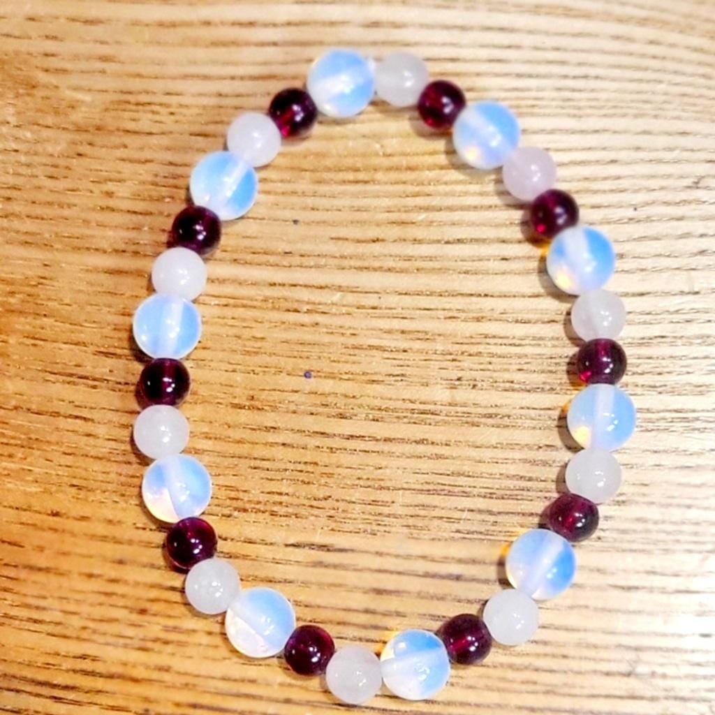 Natural Garnet Rose Quartz Opalite Crystal stretch bracelet