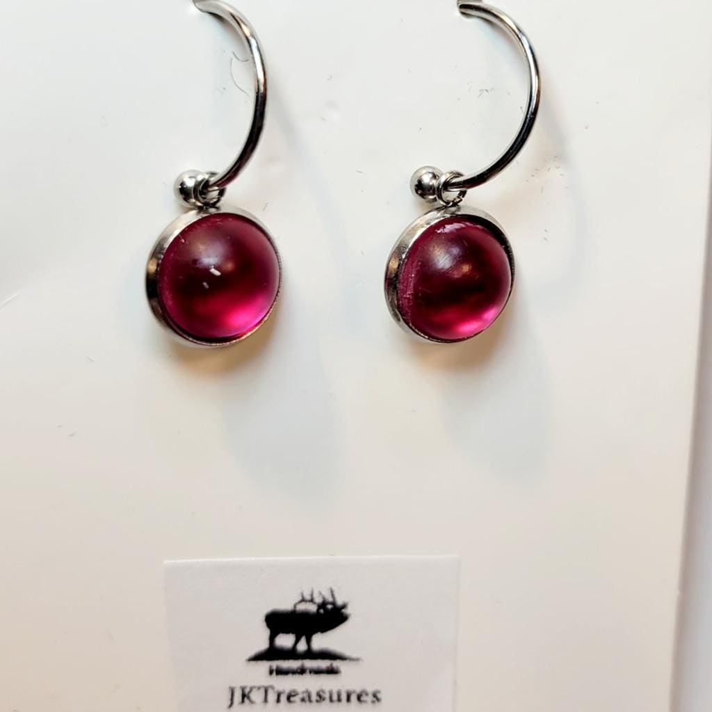 Purple Crystal Sea Glass Rhinestone Dangle Drop Hoop Earrings