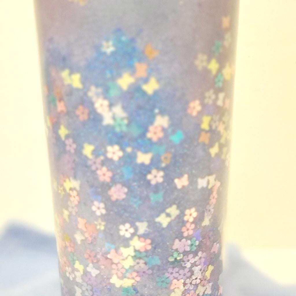 Hand Crafted Purple Glitter 30 Oz Tumbler Butterfly Floral Accents