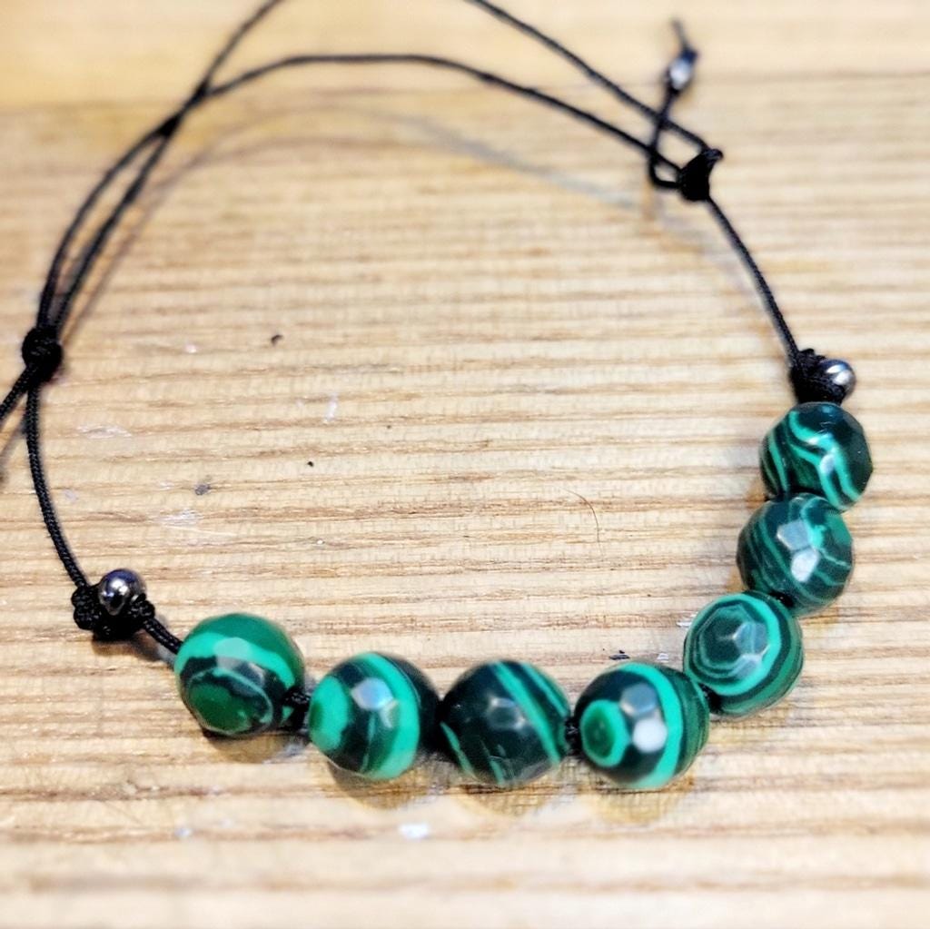 Natural Malachite crystal  adjustable slide knot bracelet