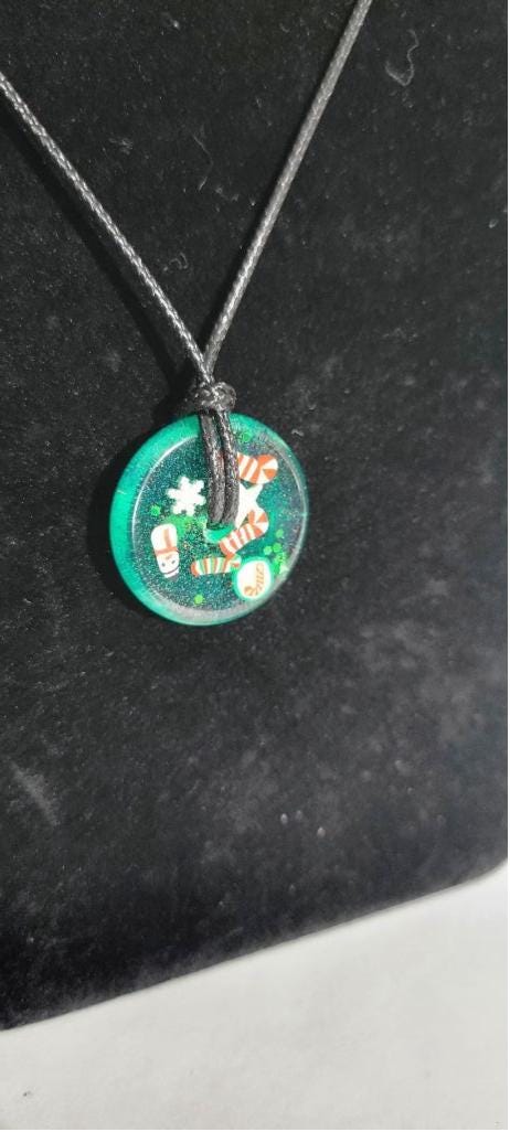 Handcrafted Green Christmas Resin Medallion Necklace