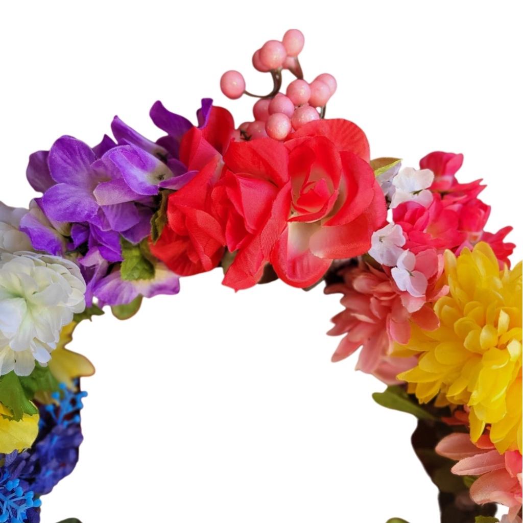 Spring Summer Vibrant Rainbow Floral Wreath