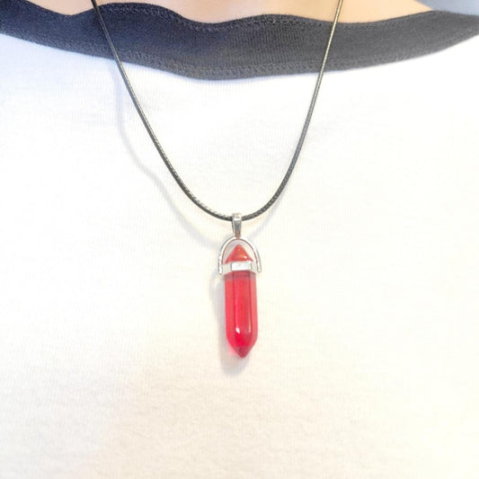 Natural Fire Red Quartz Crystal Pendant Necklace