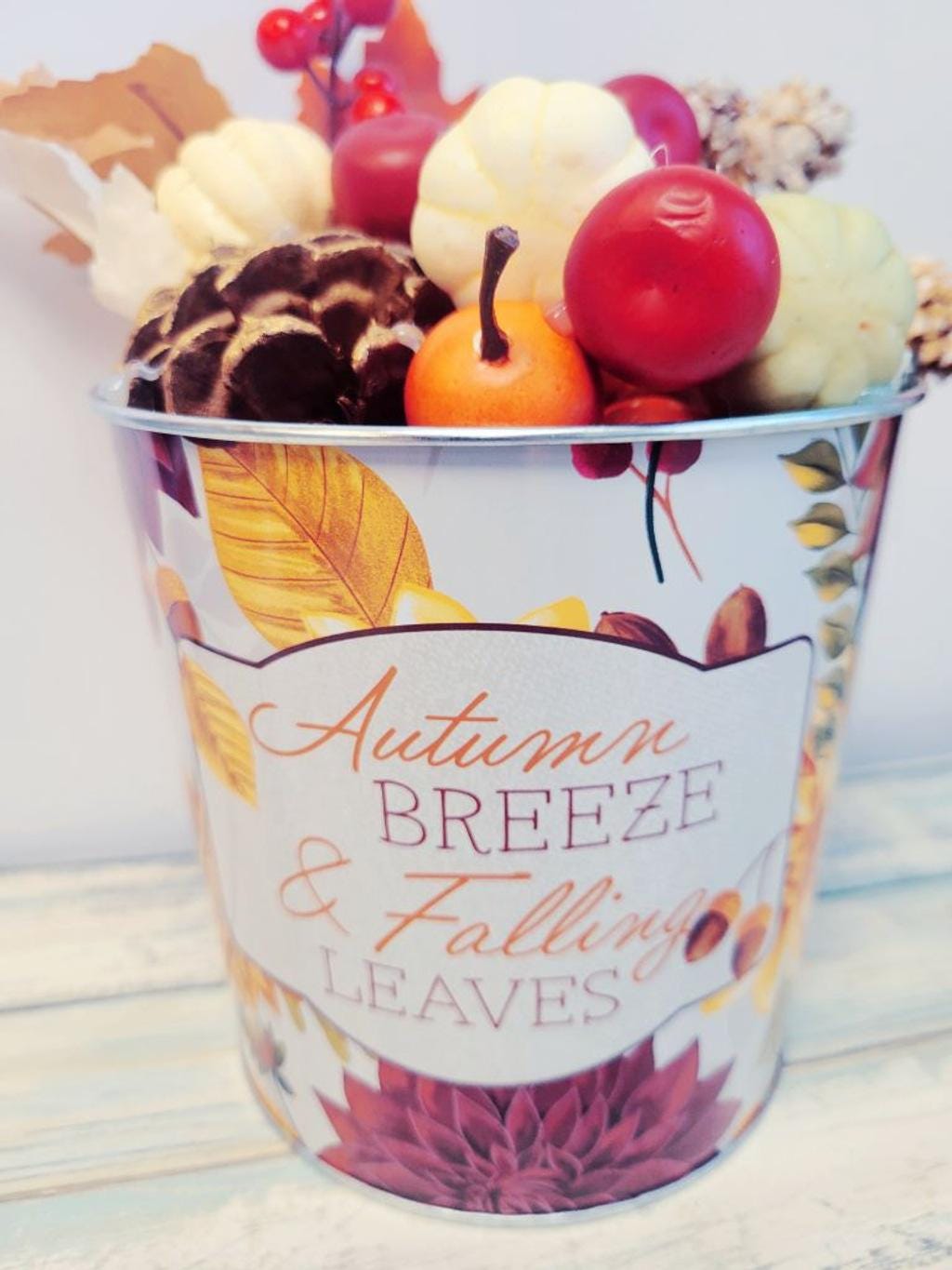 Hand crafted Autumn Breeze & Falling Leaves Holiday Decor Bucket