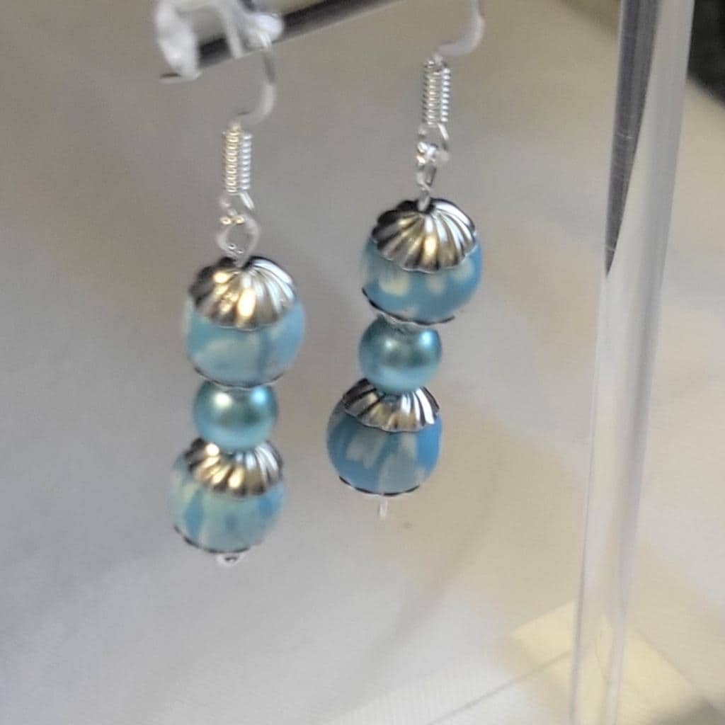 Blue & white dangle drop earrings handmade