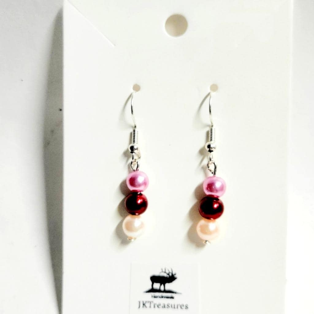 Hand crafted Valentine's Day glass bead dangle earrings