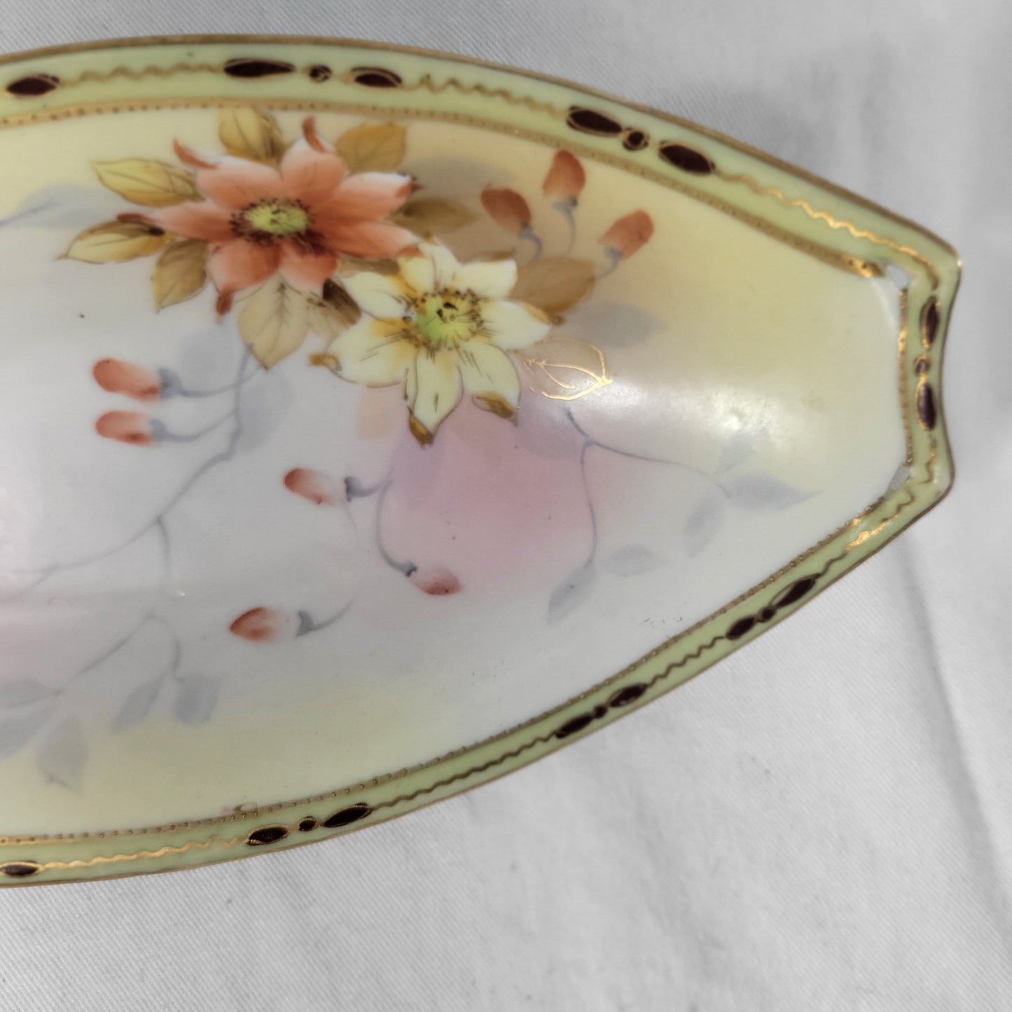 Antique Nippon handpainted floral porcelain relish dish