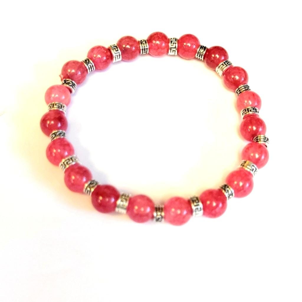 Elegant Pink Snowflake Beaded 7.5" Stretchy Bracelet