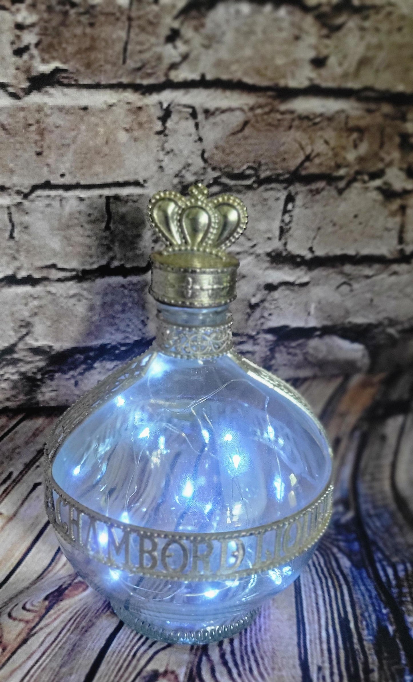 Vintage Chambord Royal Deluxe Liquer bottle electric LED Fairy lights  centerpiece