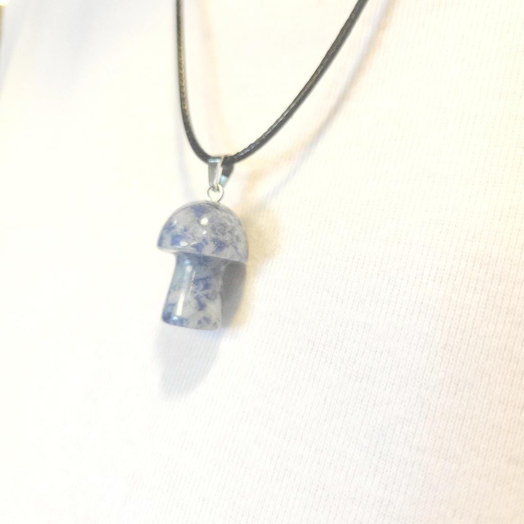Natural Blue Sodalite Mushroom Pendant Corded Necklace