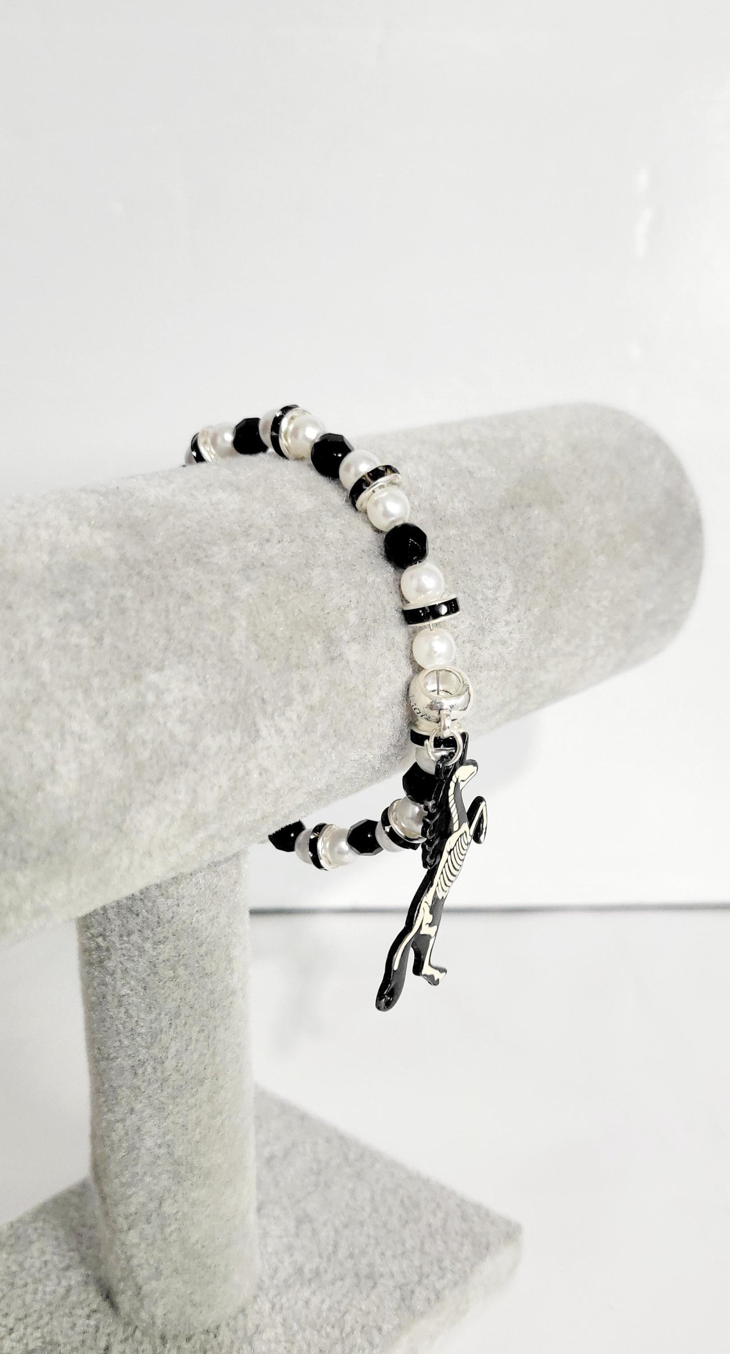Halloween skeleton unicorn charm glass beaded bracelet