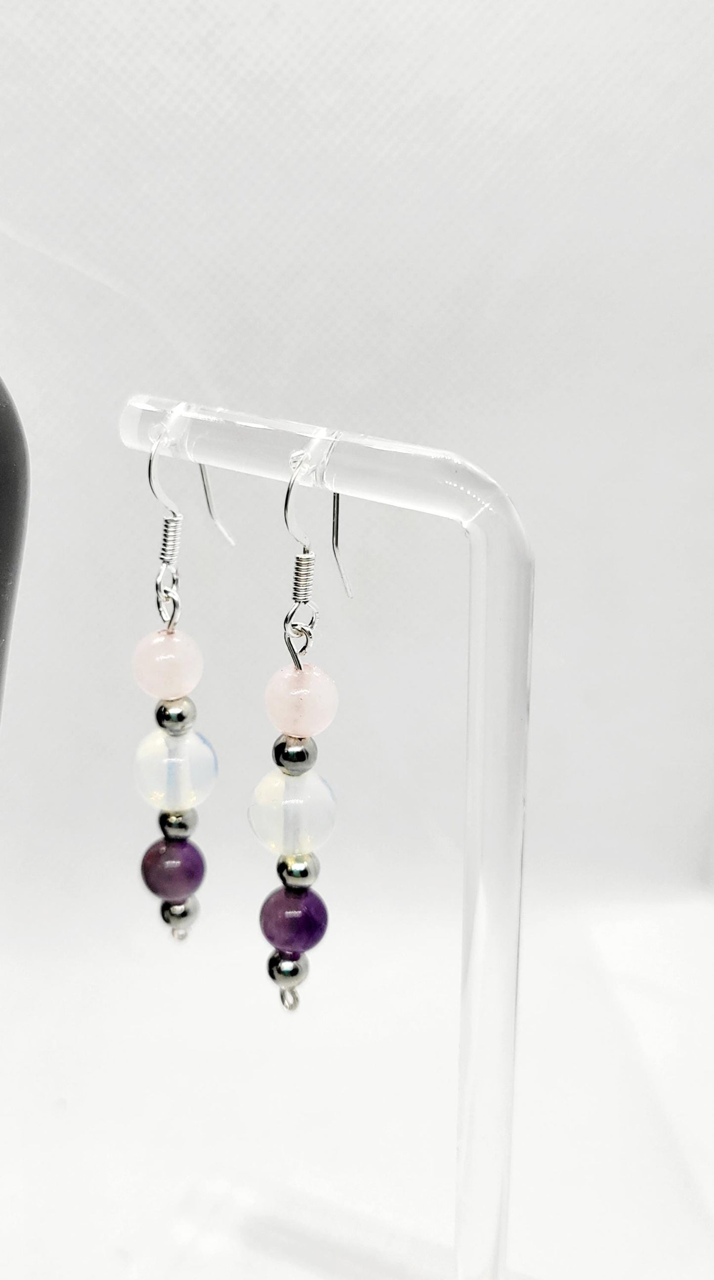 Natural Crystal rose quartz amethyst opalite bracelet & earrings set