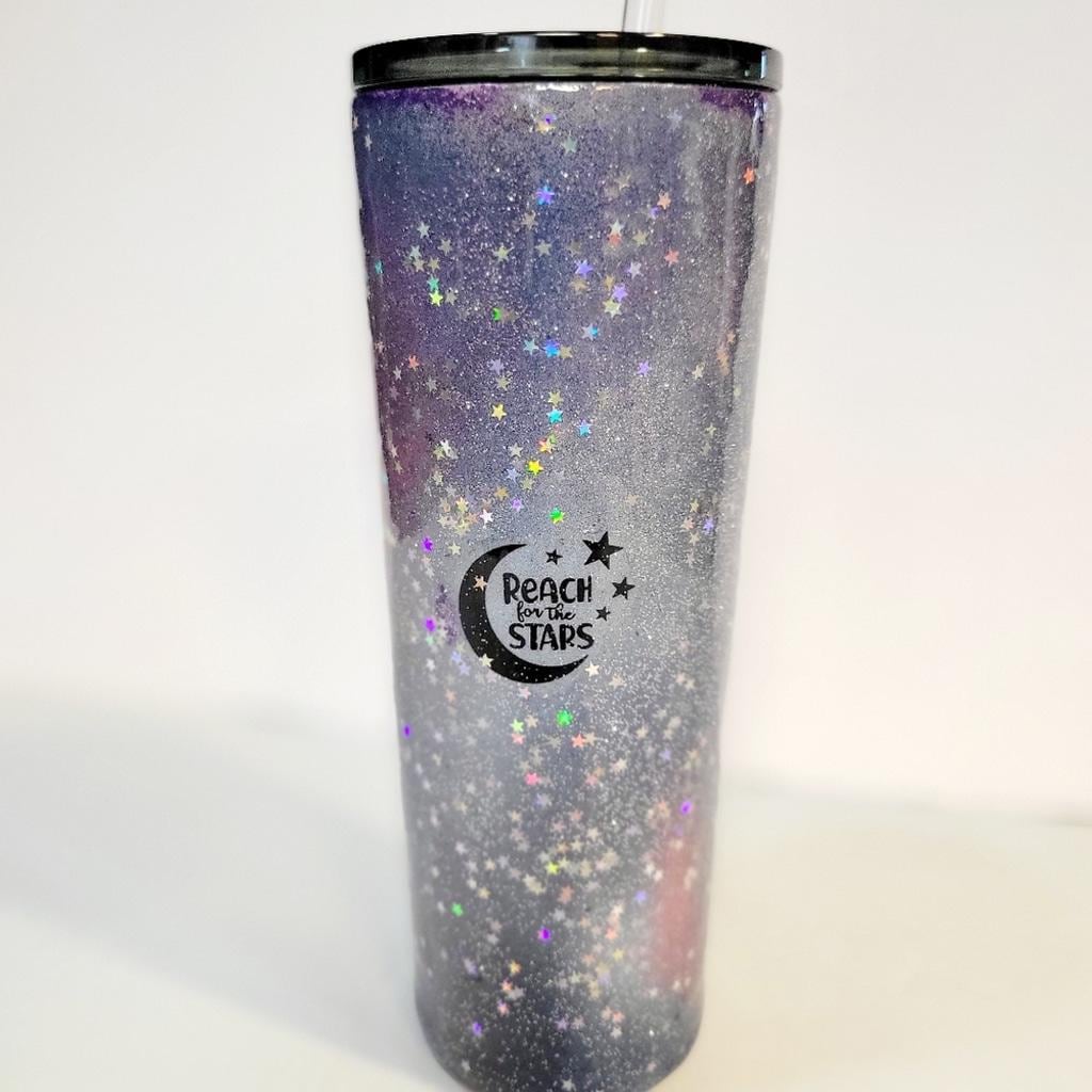 Hand Crafted Nebula Starry Sky Reach For the Stars Glitter 30 Oz Tumbler