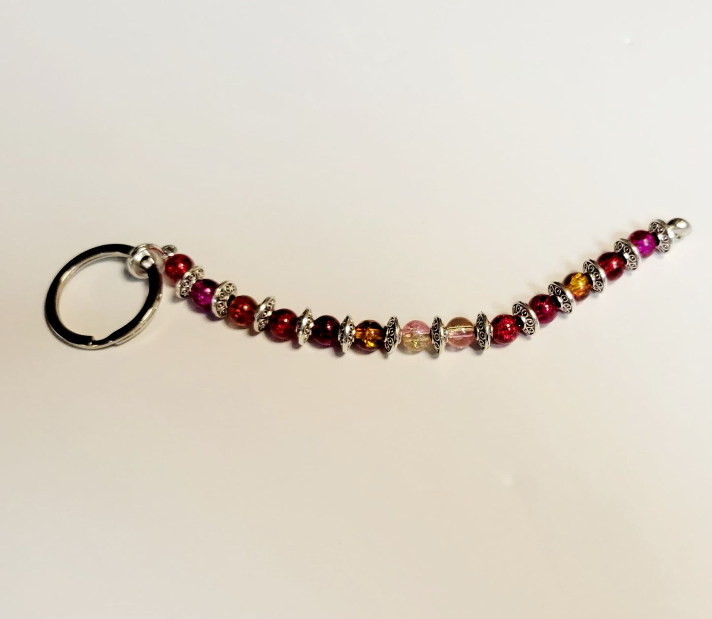 Red purple orange beaded keychain