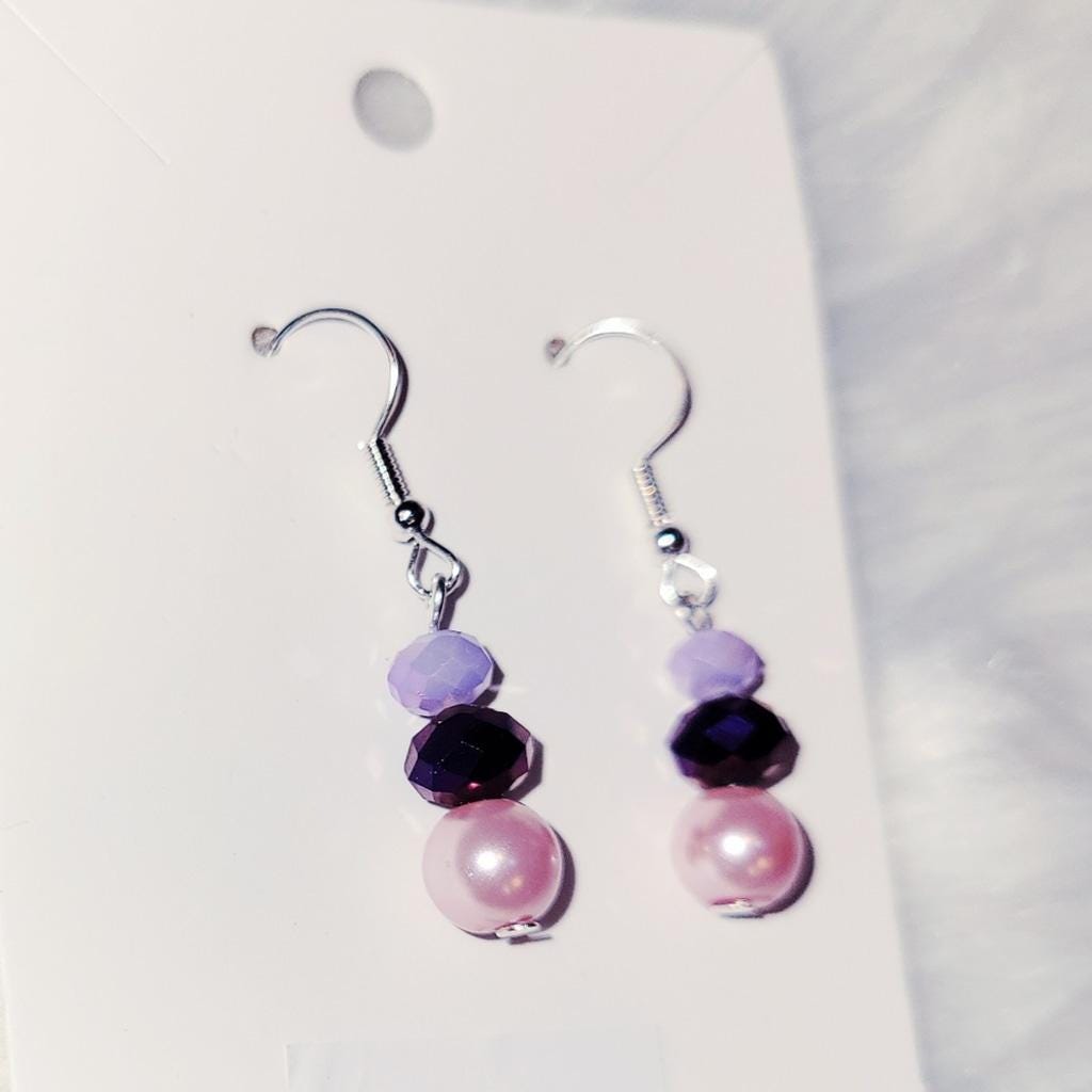 Lilac, Metallic Purple & Pink Beaded Earrings