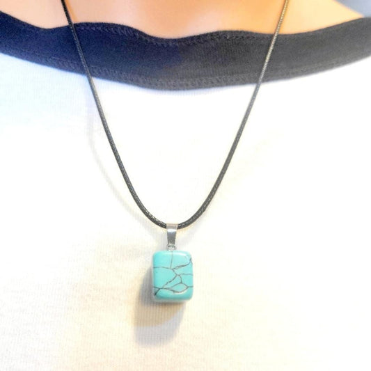 Natural Amazonite Crystal Cube Pendant Necklace