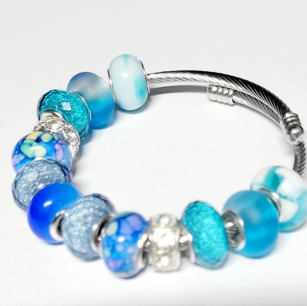 European Style Large Beaded Adjustable Snake Coil Bracelet 7"