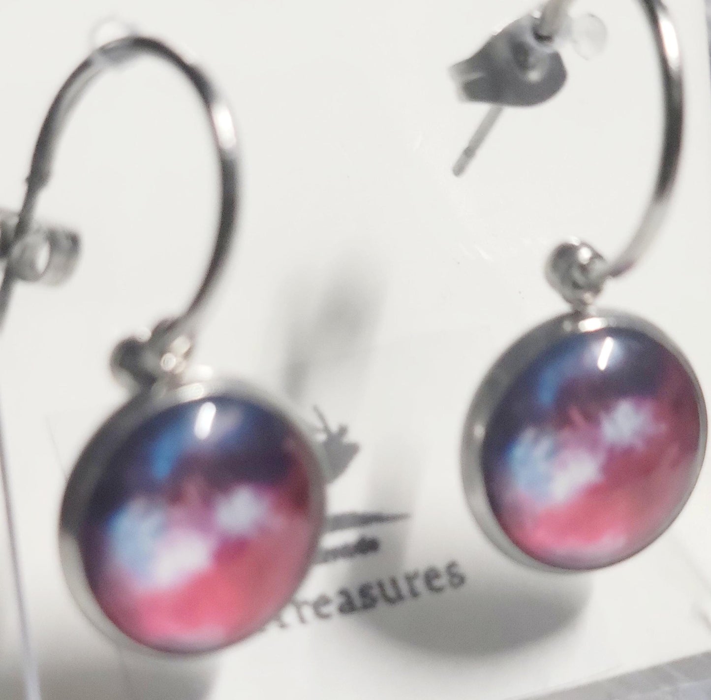 Nebula Galaxy Cosmic Ethereal Pink & Blue Hoop Earrings