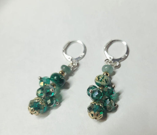 925 SS Grandidierite & teal faceted beads dangle earrings