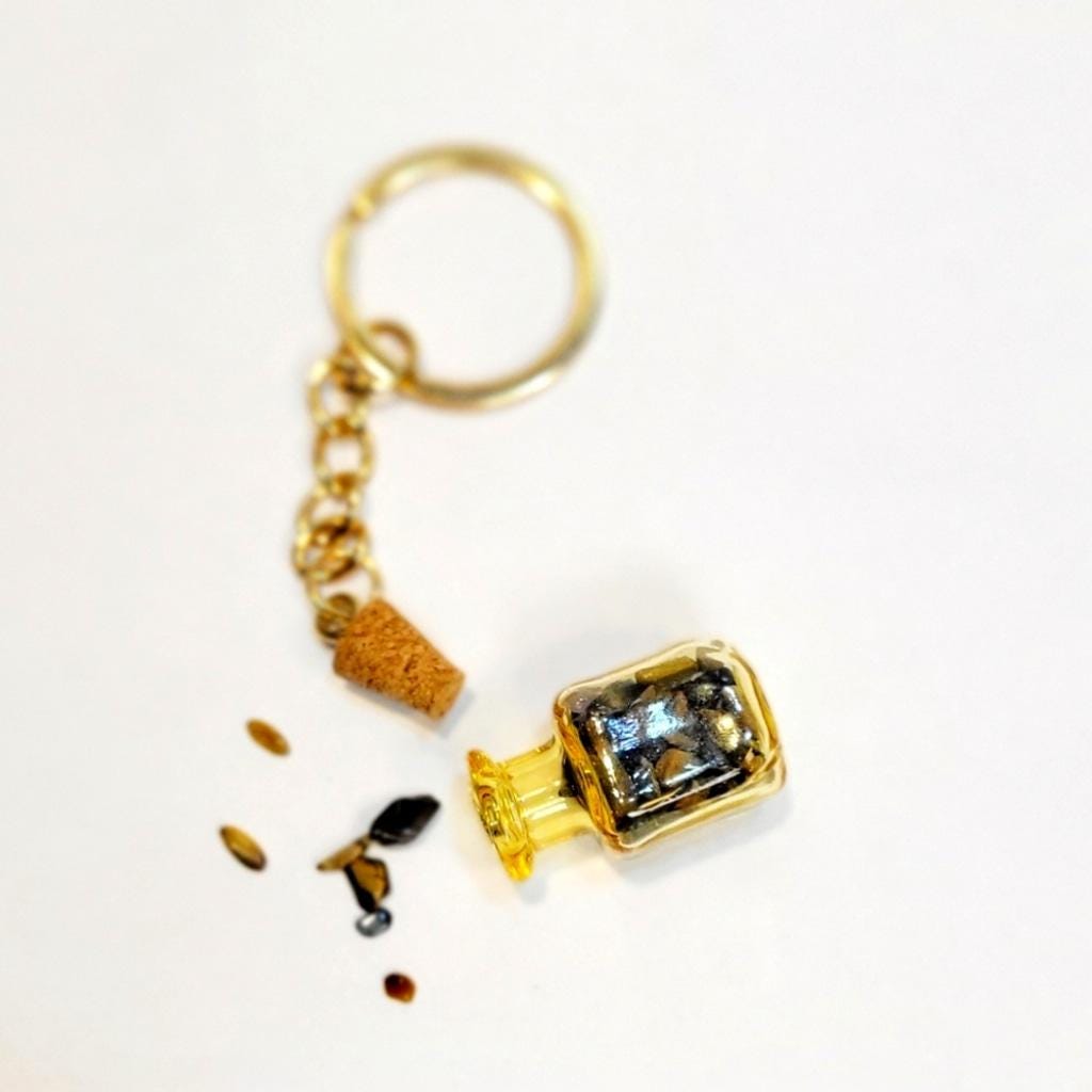 Hand crafted natural Tigers eye crystal mini wish bottle pendant keychain