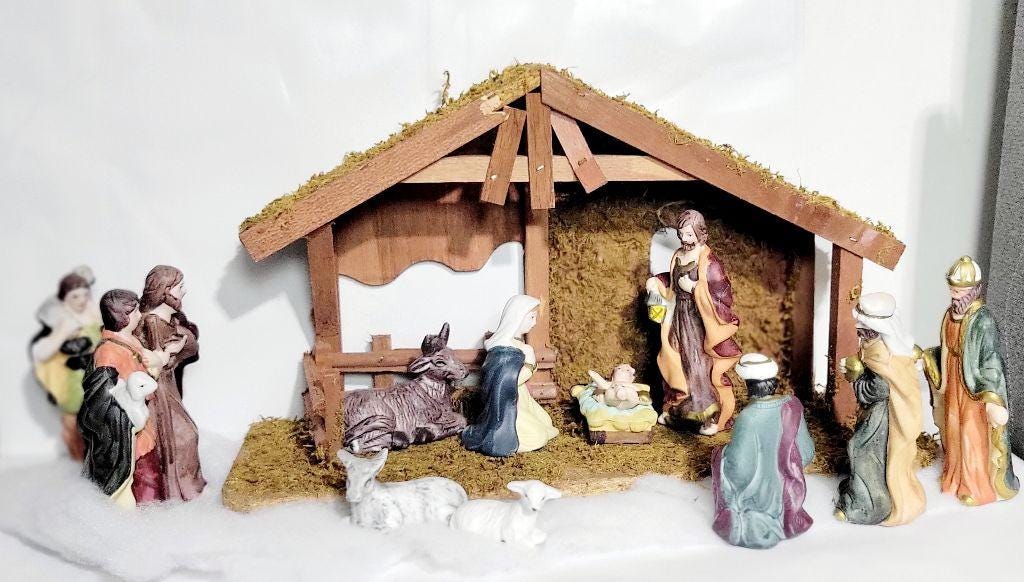 Vintage Brighten the Season 14 piece Nativity set