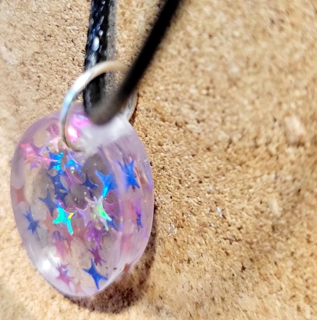 Starry Resin Oval Pendant Corded Necklace