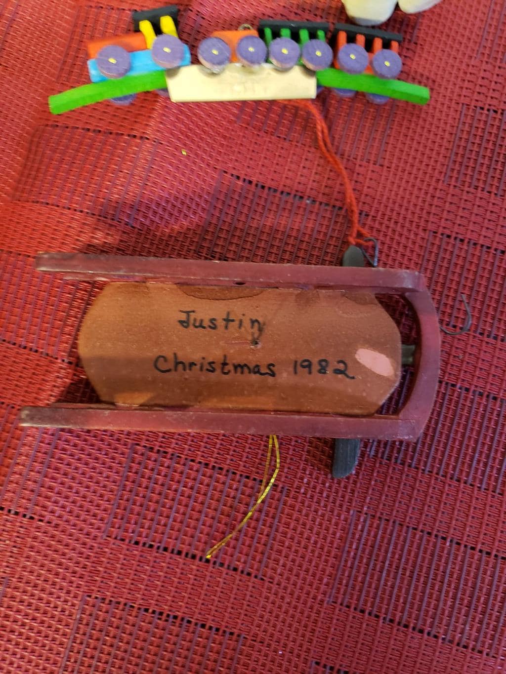 Vintage personalized Justin Christmas ornaments