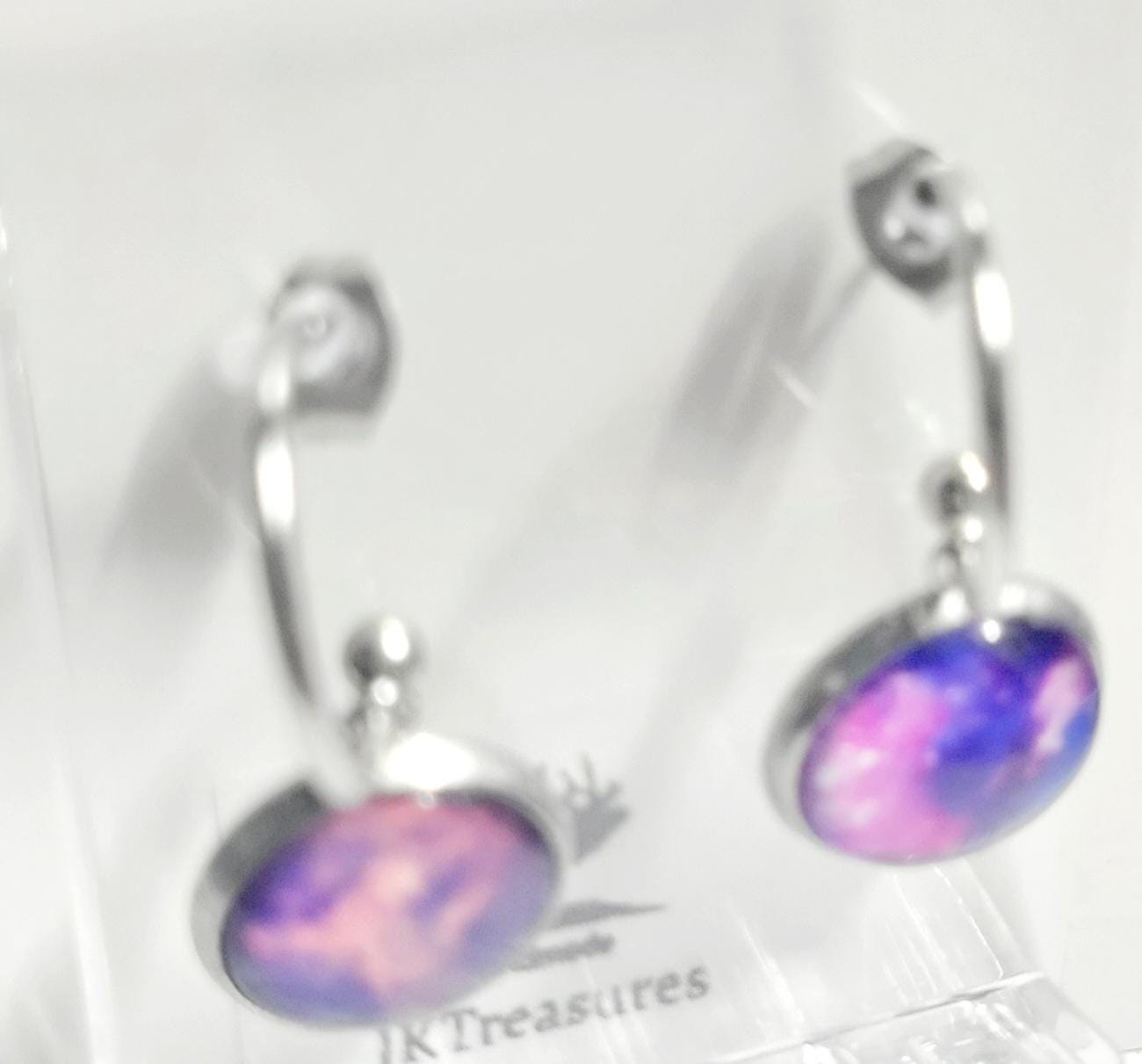Nebula Galaxy Cosmic Ethereal Pink & Purple Hoop Earrings