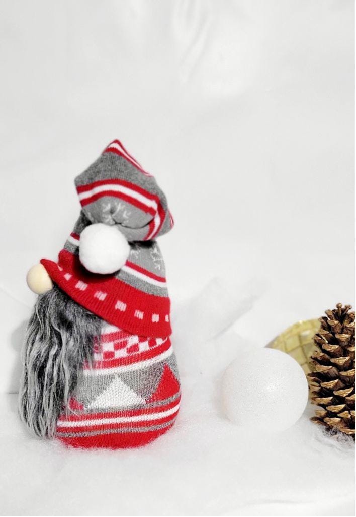 Christmas Gnome Decor, Red Grey,hand crafted