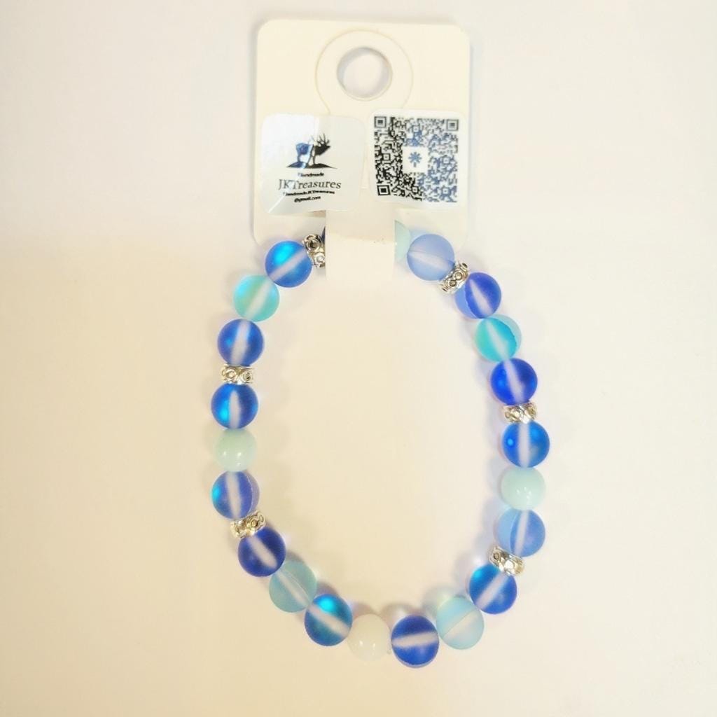 Glass Moonstone Beaded Bracelet 8.5"