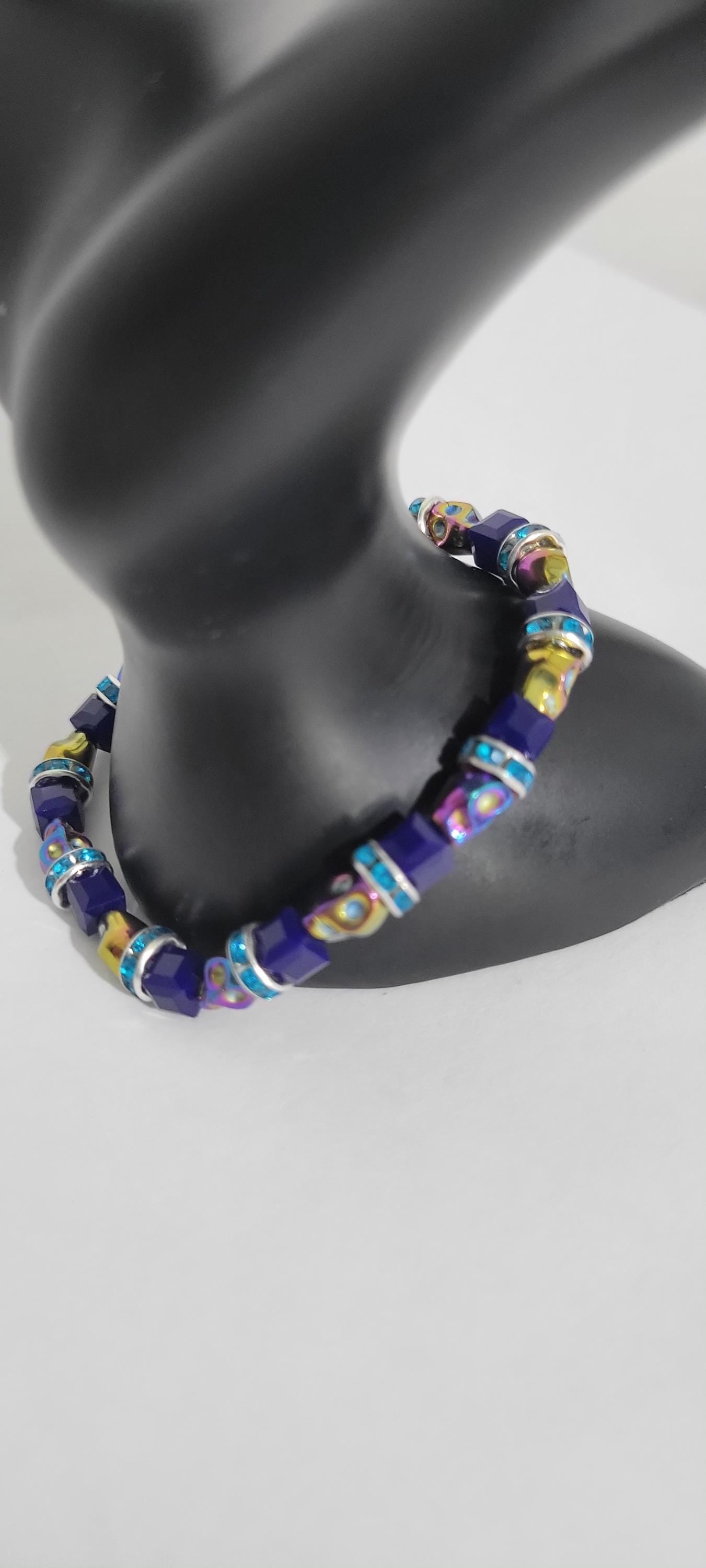 Hand crafted Halloween iridescent skull beaded bracelet