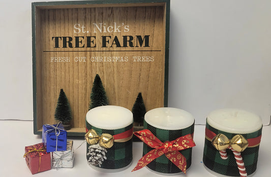Luxury Plaid Christmas Candle Set of 3 | Handmade Ralph Lauren Inspired Lodge Decor | Clean Fresh Linen Scent