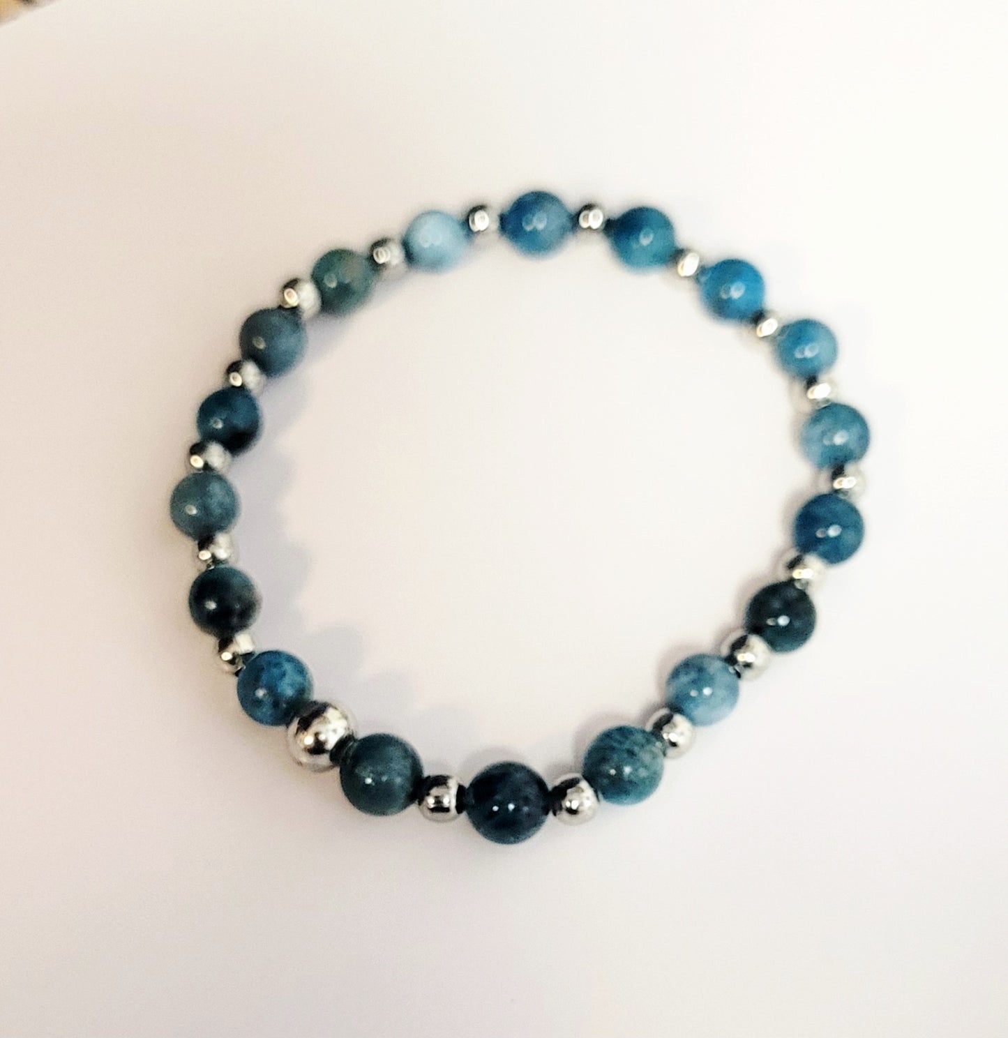 Natural gemstone Blue Apatite 6mm dainty beaded bracelet
