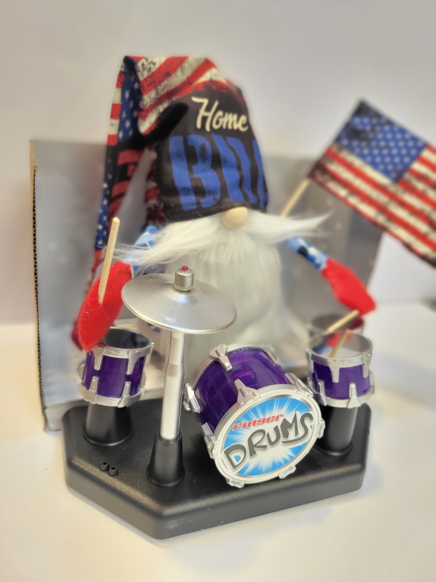 War Veteran Gnome Drummer Playing Mini Drums  Musician Band Home Decor