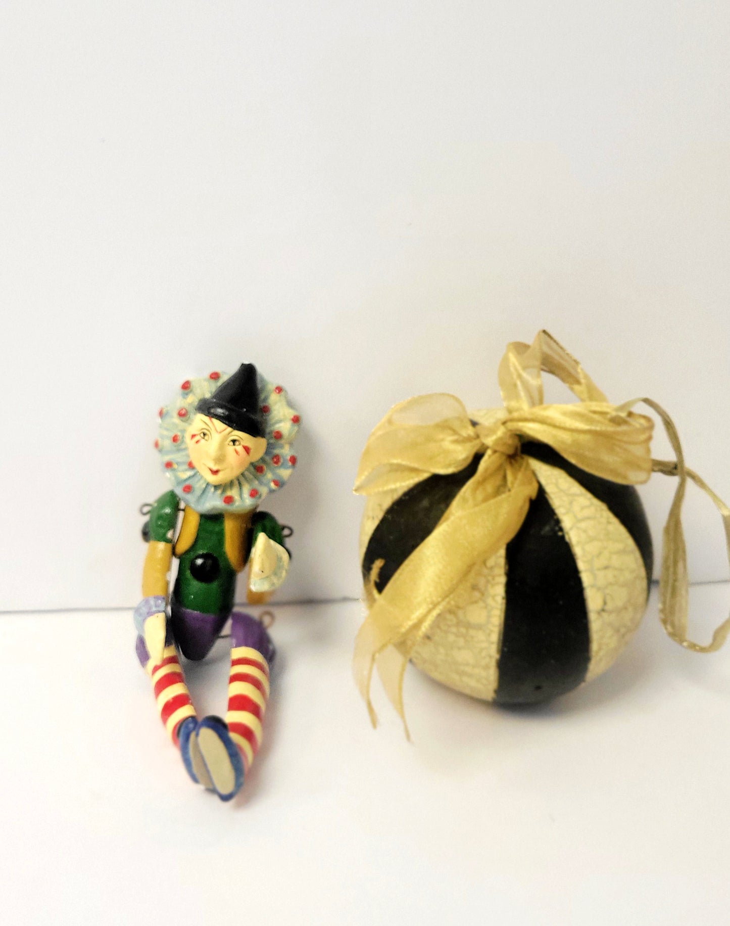 Vintage Made in Taiwan Handpainted Jointed Clown Ornament striped ball ornament