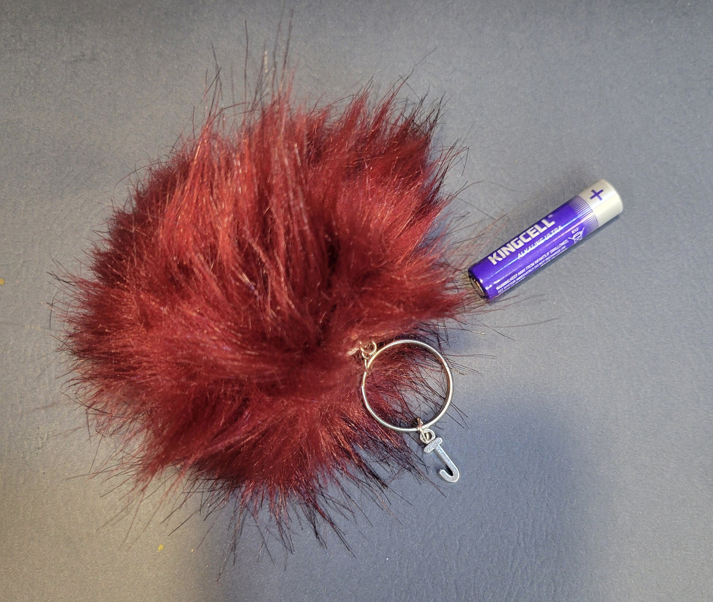 Personalized letter on a 3-in faux fox fur keychains