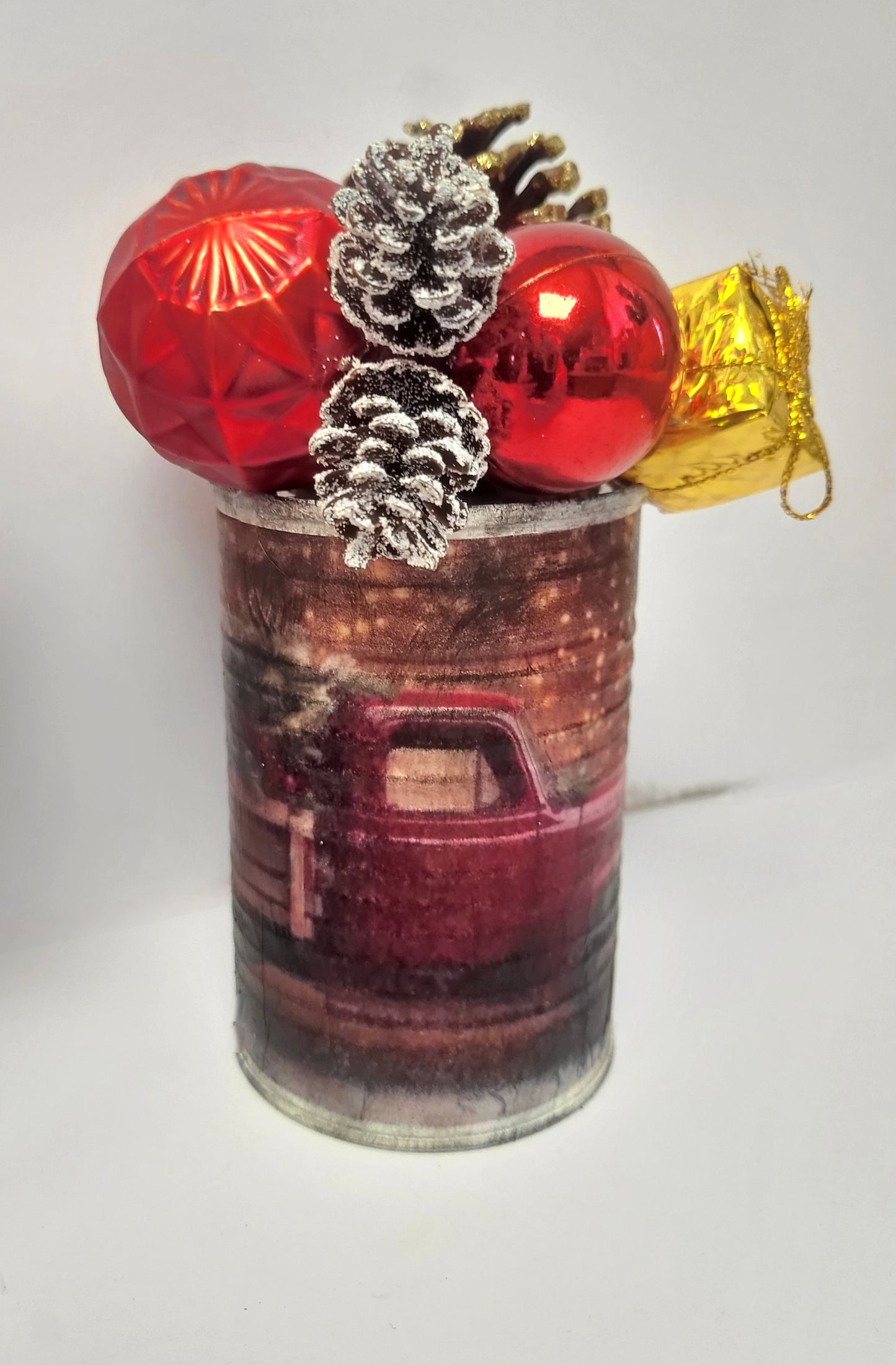 Tin Can Christmas Rustic Farmhouse Red Farm Truck Home Decor