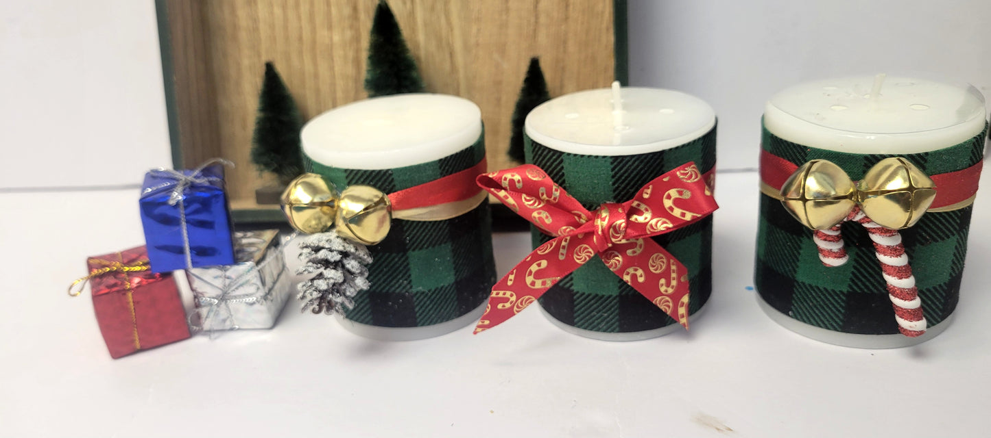Luxury Plaid Christmas Candle Set of 3 | Handmade Ralph Lauren Inspired Lodge Decor | Clean Fresh Linen Scent