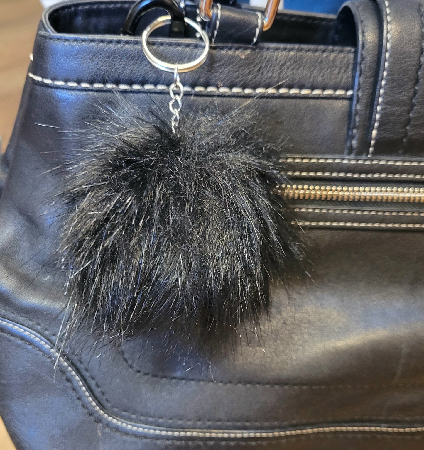 Personalized letter on a 3-in faux fox fur keychains